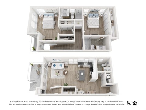 Floor plan for 2 beds, 2 baths, 1327 sqft